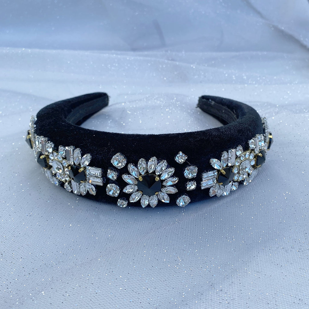 jewelled headband black padded headband with vintage crystal