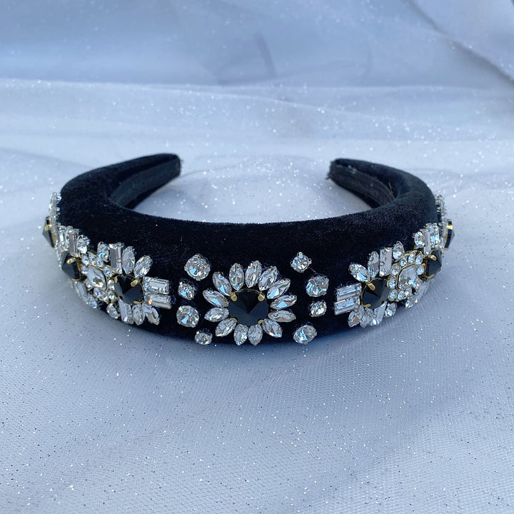 jewelled headband black padded headband with vintage crystal