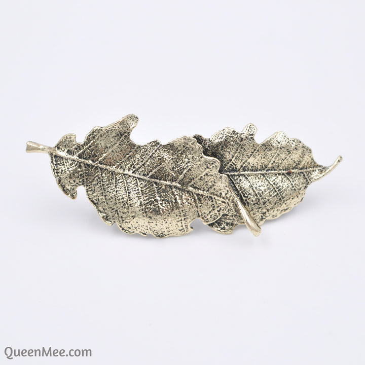 leaf hair barrette in antique gold