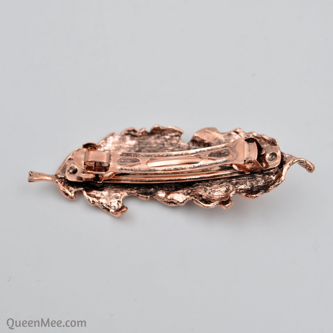 leaf hair barrette in rose gold clasp