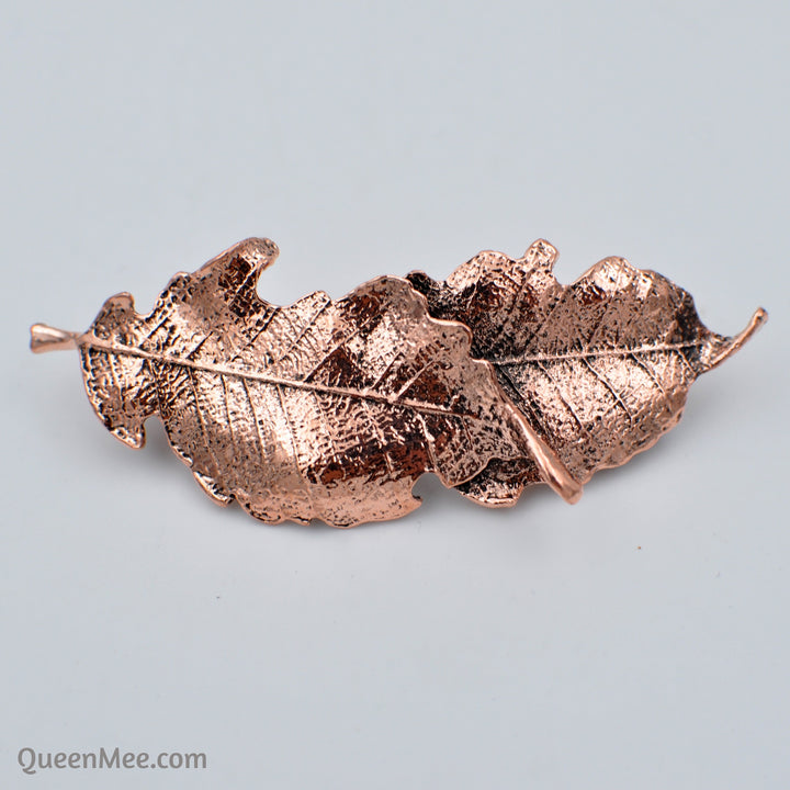 leaf hair barrette in rose gold