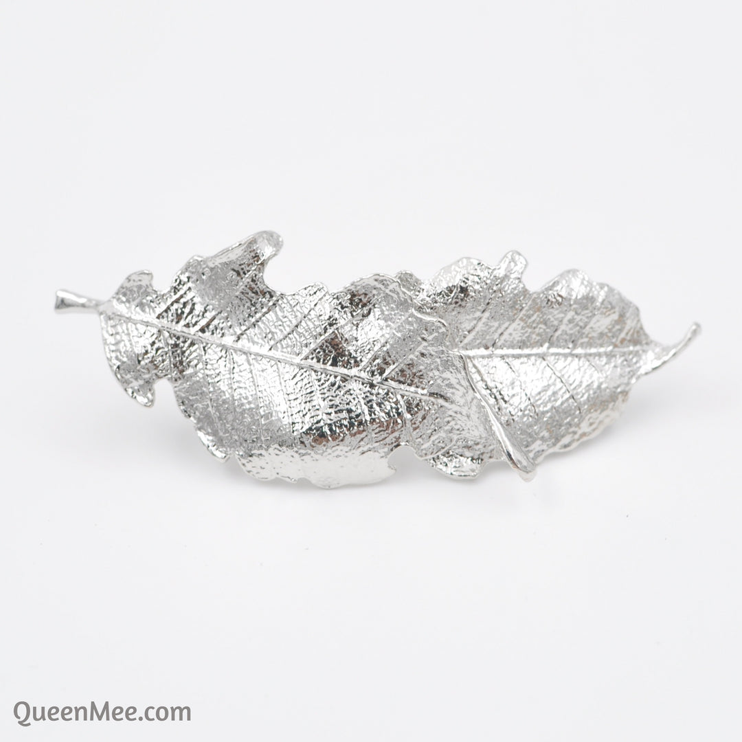 leaf hair barrette in silver