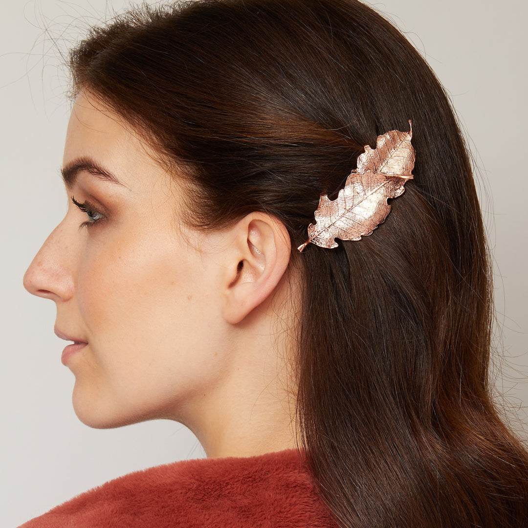 leaf hair barrette for wedding guest hair down