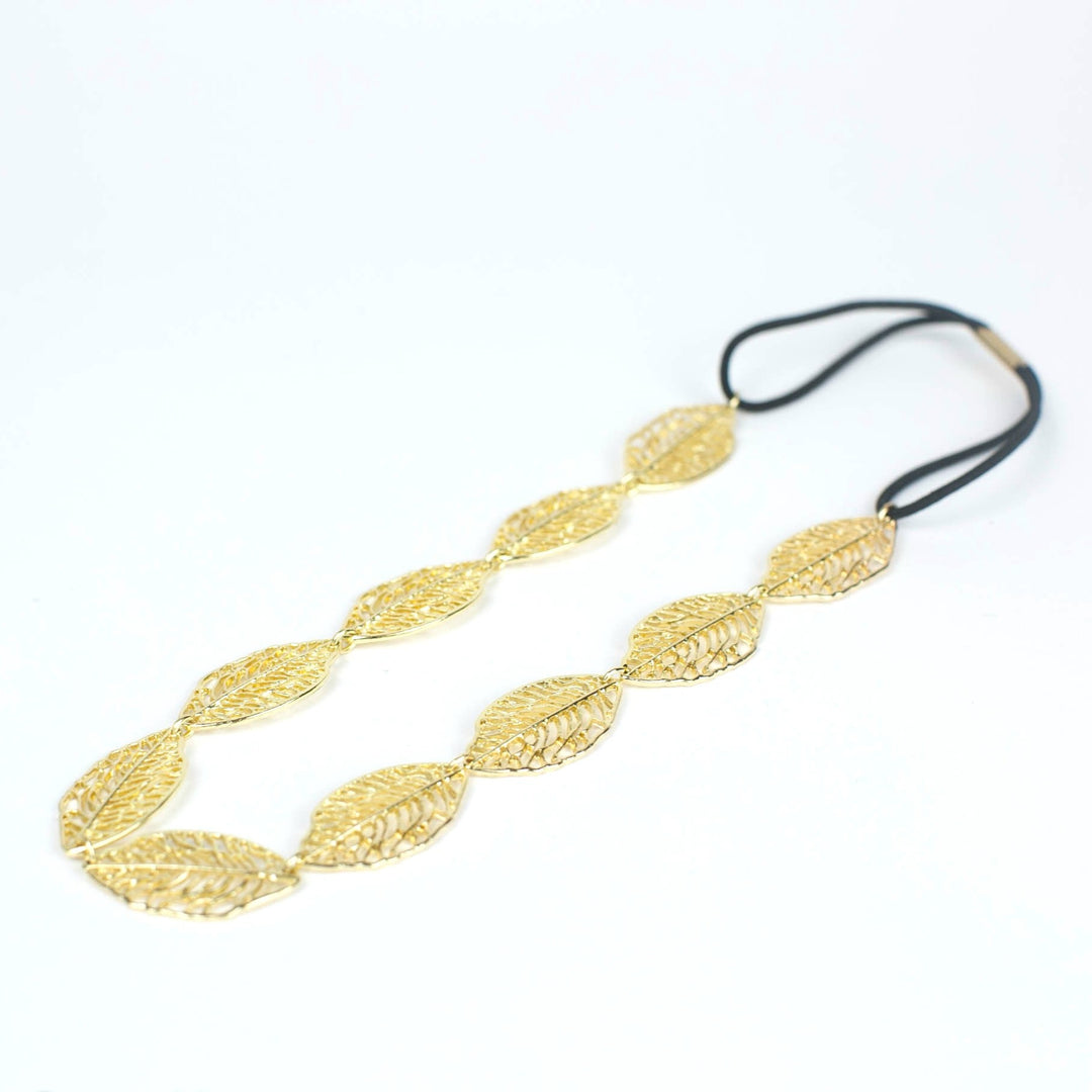 leaf headband with elastic in gold
