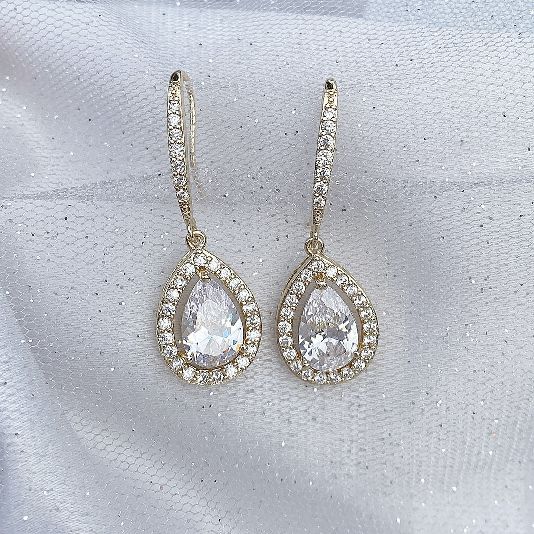 long drop earrings gold crystal diamante