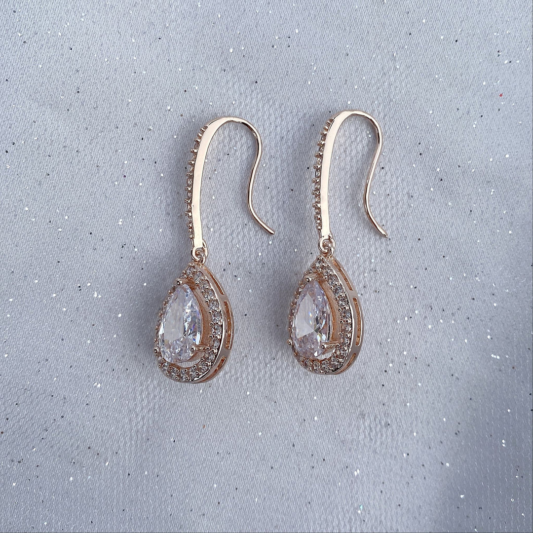 long drop earrings rose gold teardrop earrings