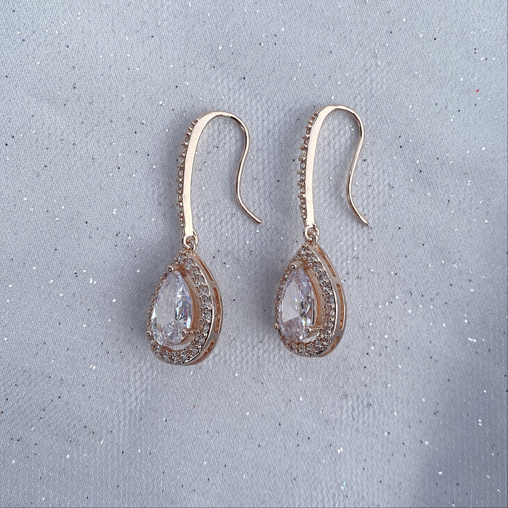 long drop earrings rose gold teardrop earrings