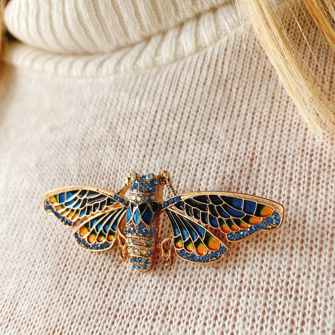 moth brooch blue enamel