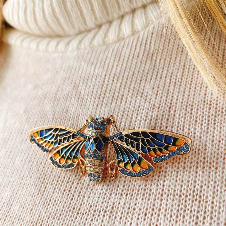 moth brooch blue enamel