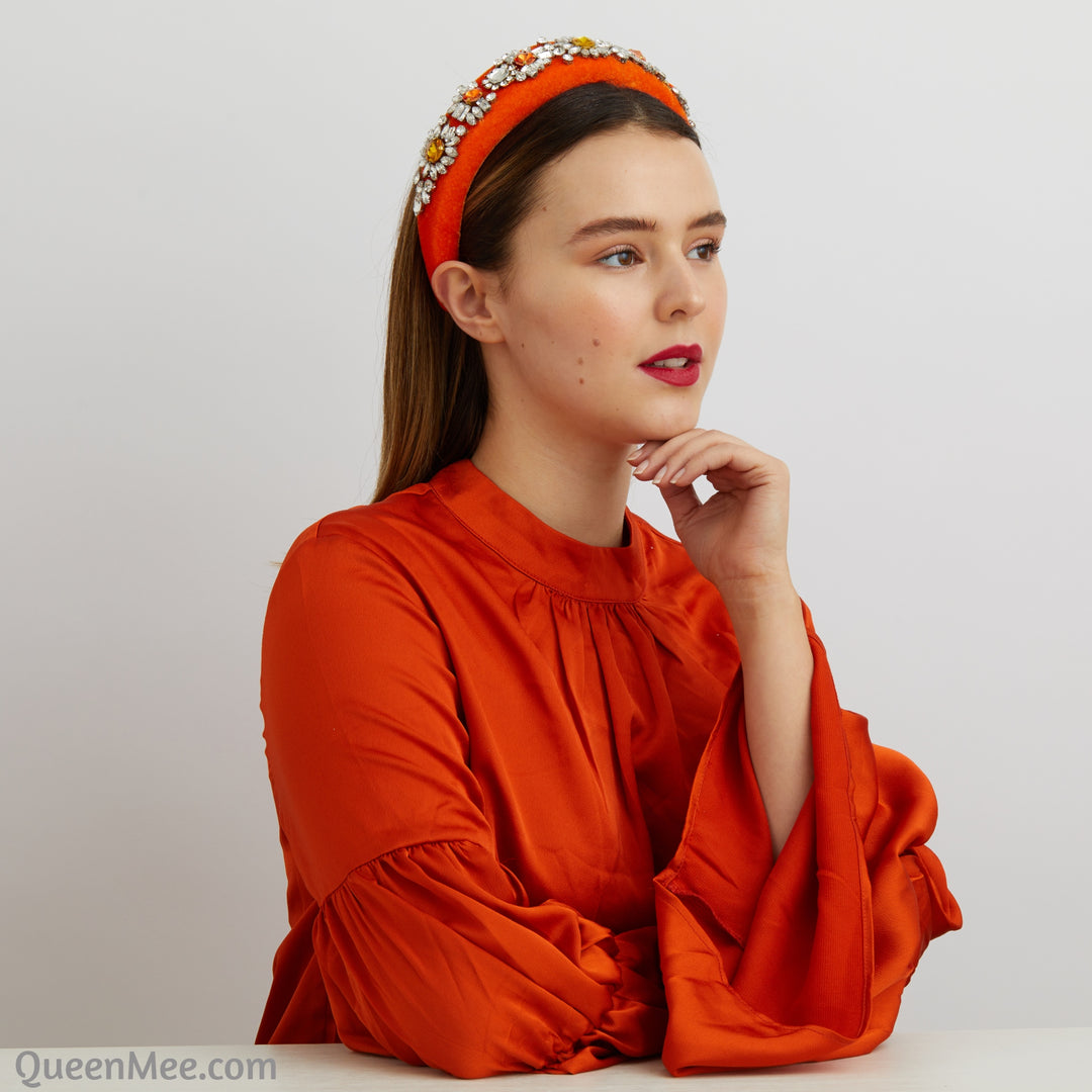 orange jewelled headband for wedding guest 