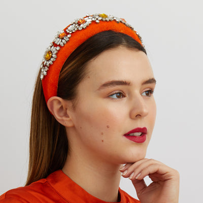orange jewelled headband for wedding guest