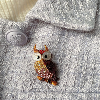 owl brooch with diamante multi colour