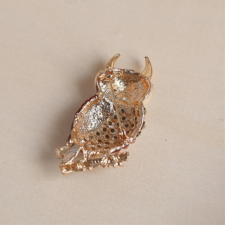 owl brooch gold back 