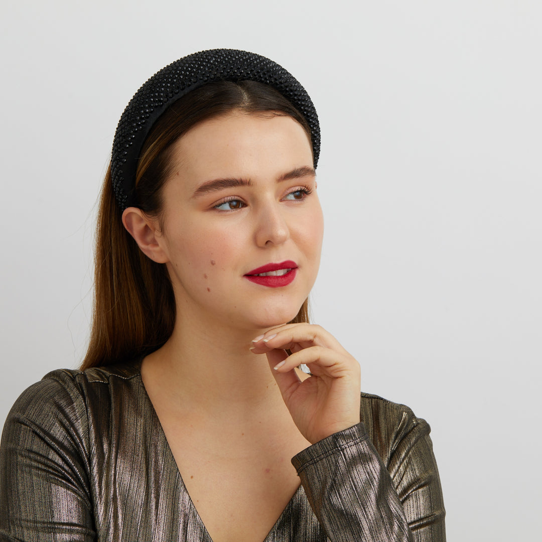 padded headband in black with sparkles for wedding guest