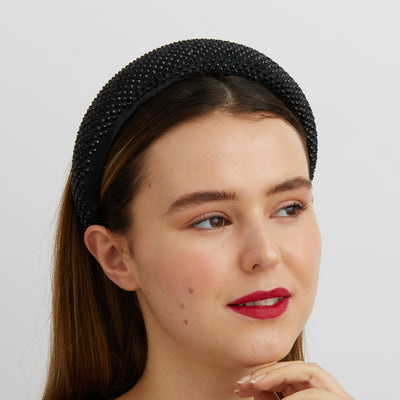 padded headband in black with sparkles