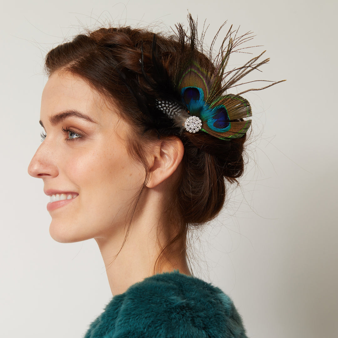 Peacock Feather Fascinator with Diamante Feather Fascinator