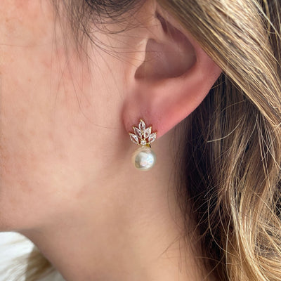 pearl drop earrings gold vintage crystal