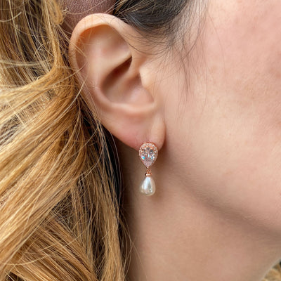 pearl drop earrings small rose gold