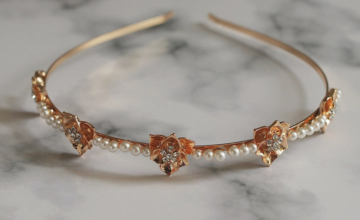 pearl gold headband with crystal