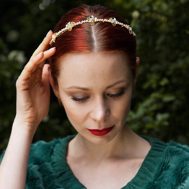 pearl gold headband hair up