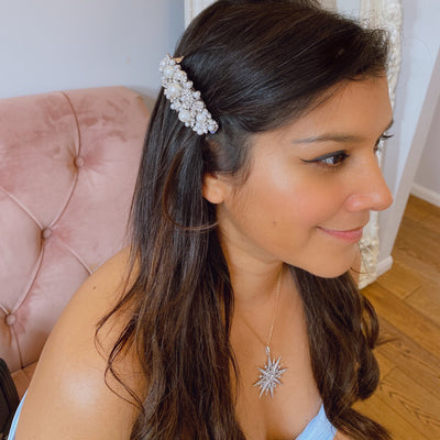 pearl hair clip in crystal and silver for bridesmaid