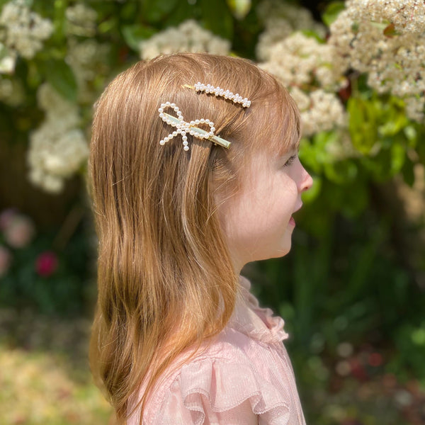 Pearl Hair Clip Set for Girls Bow – QueenMee Accessories