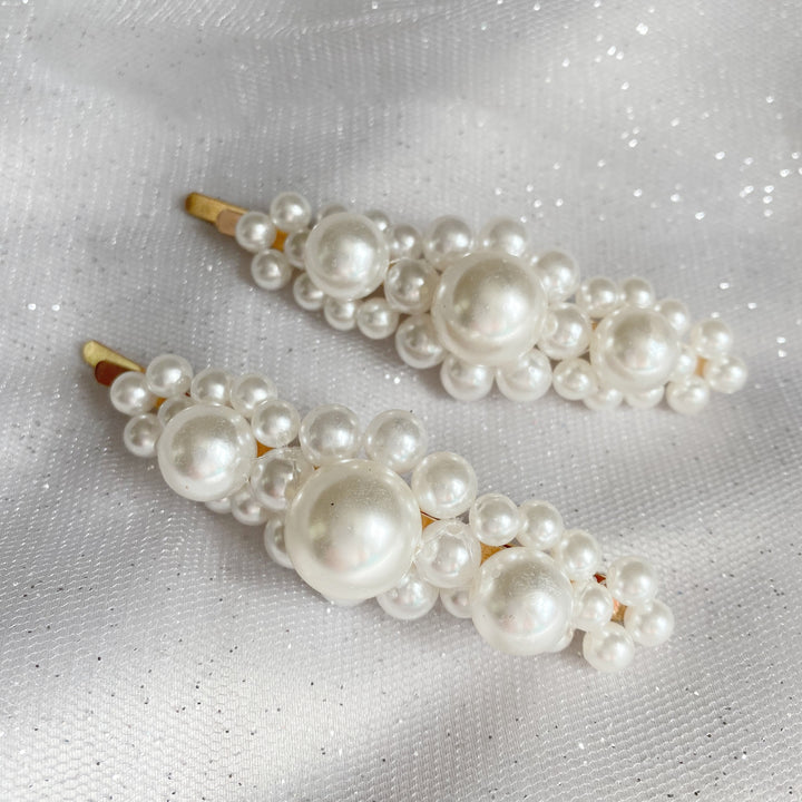 pearl hair slides large in gold