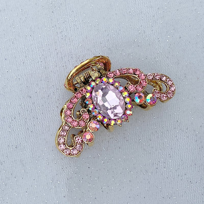 pink hair claw clip with gems diamante