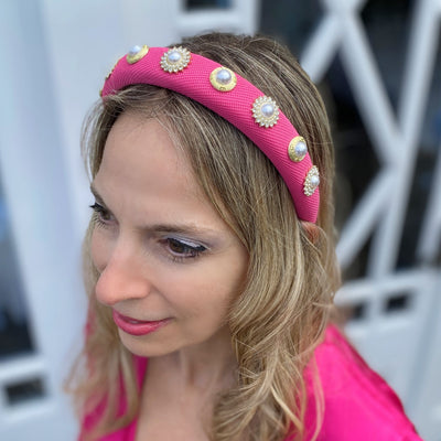 pink headband with pearls pink pearl headband wedding guest