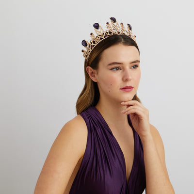 purple tiara worn with hair down