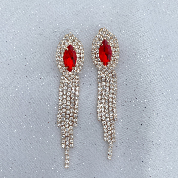 red earrings diamante earrings dangly gold earrings