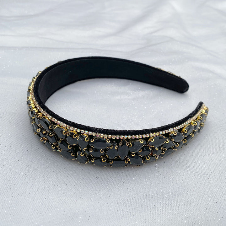 rhinestone headband black hair band black gold