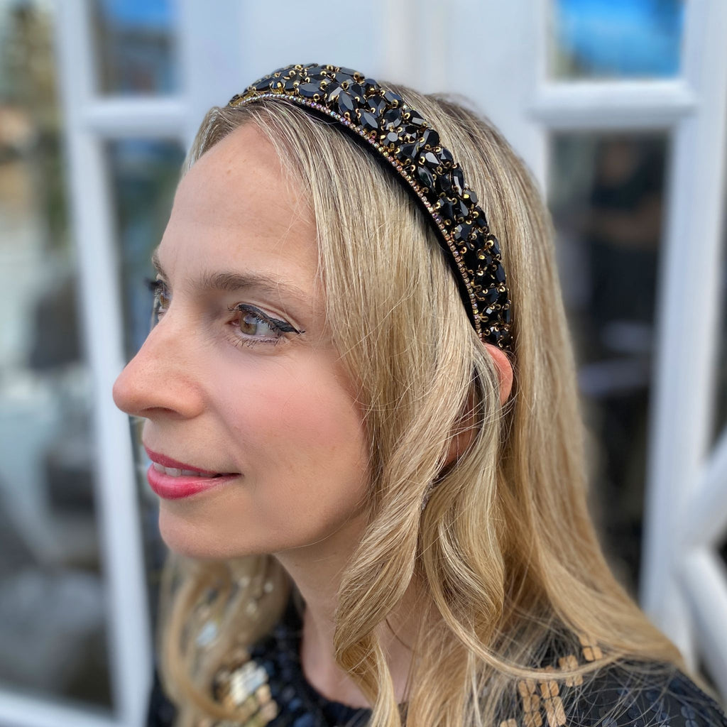 Sparkly Headband Black Hair Band Rhinestone Alice Band Black