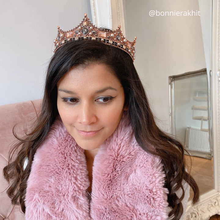 rose gold crown worn by bonnie rakhit hair down