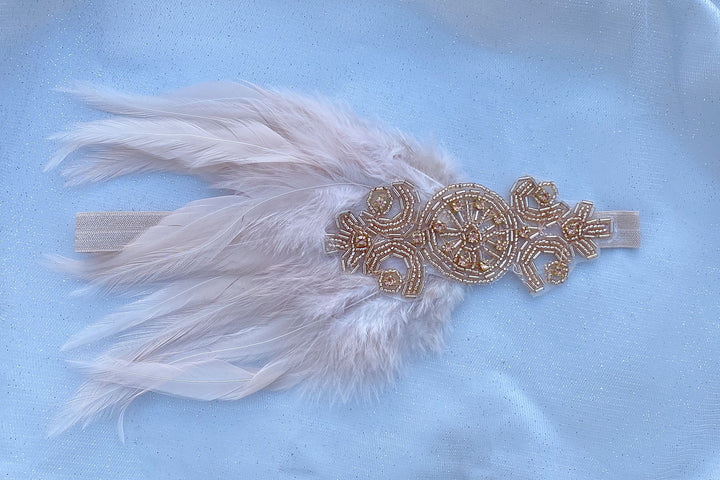 rose gold flapper headband feathers beading