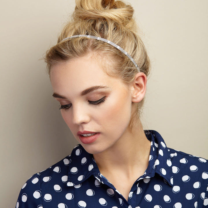 silver chain headband with hair up