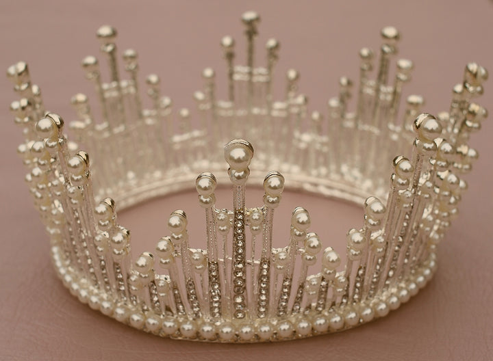 silver crown with pearls and crystal