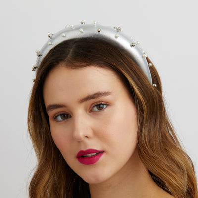 silver padded headband for wedding guest