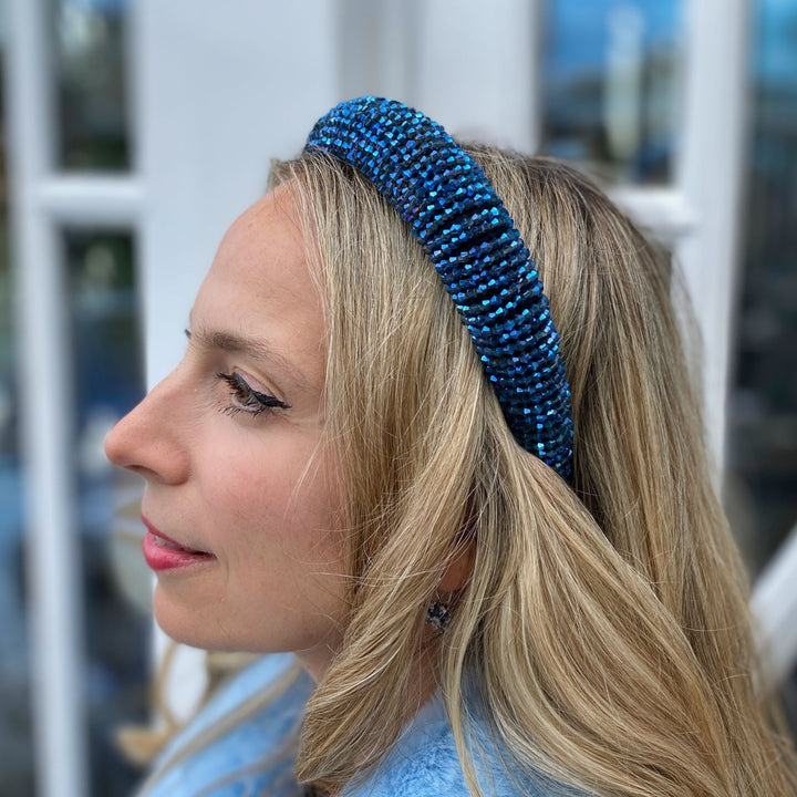 sparkly headband navy blue beaded wedding guest