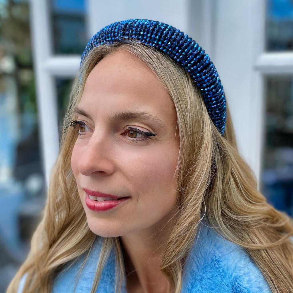 Sparkly Headband in Navy Blue Beaded | Sparkly Headband  display picture 3
