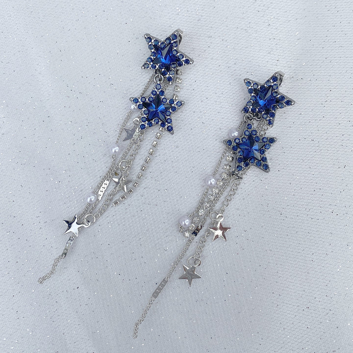 star earrings navy blue earrings dangly