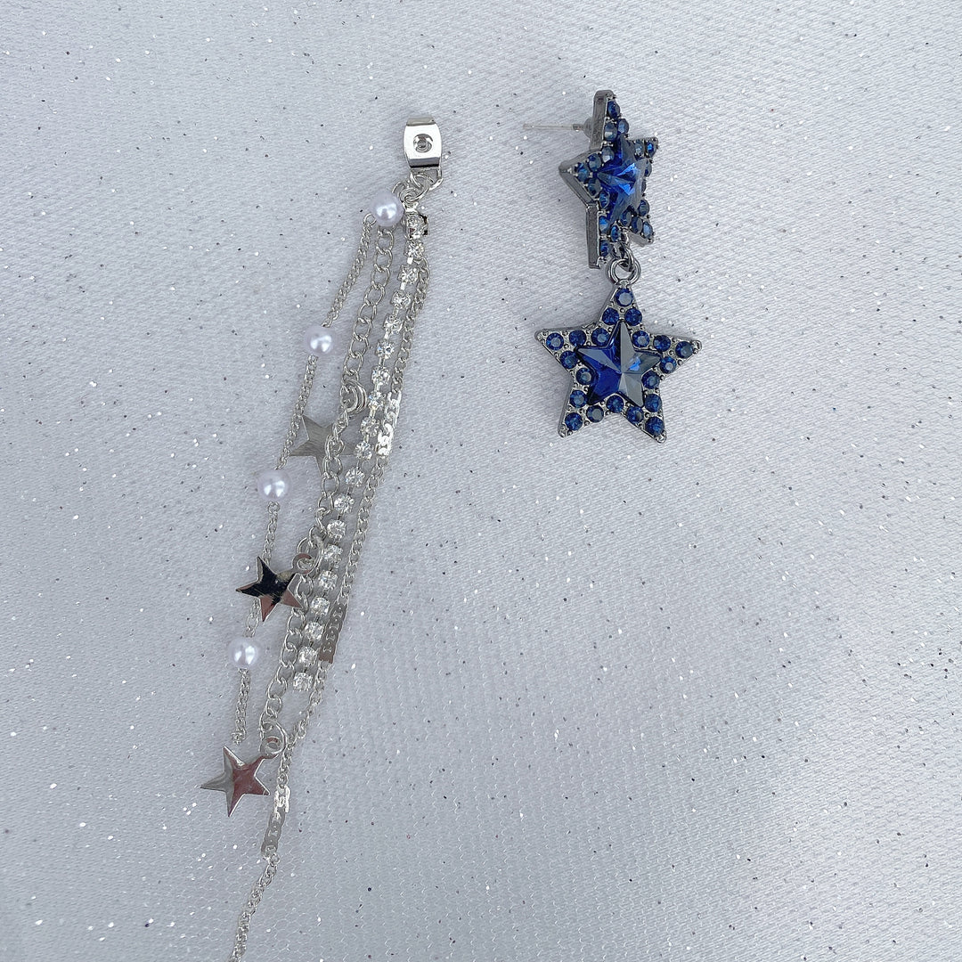 star earrings navy blue earrings long