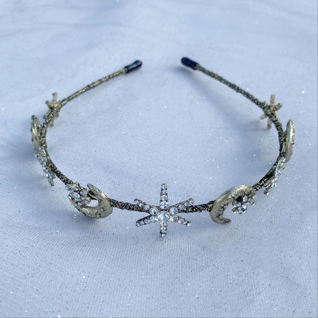 star headband moon hair accessory antique gold diamante