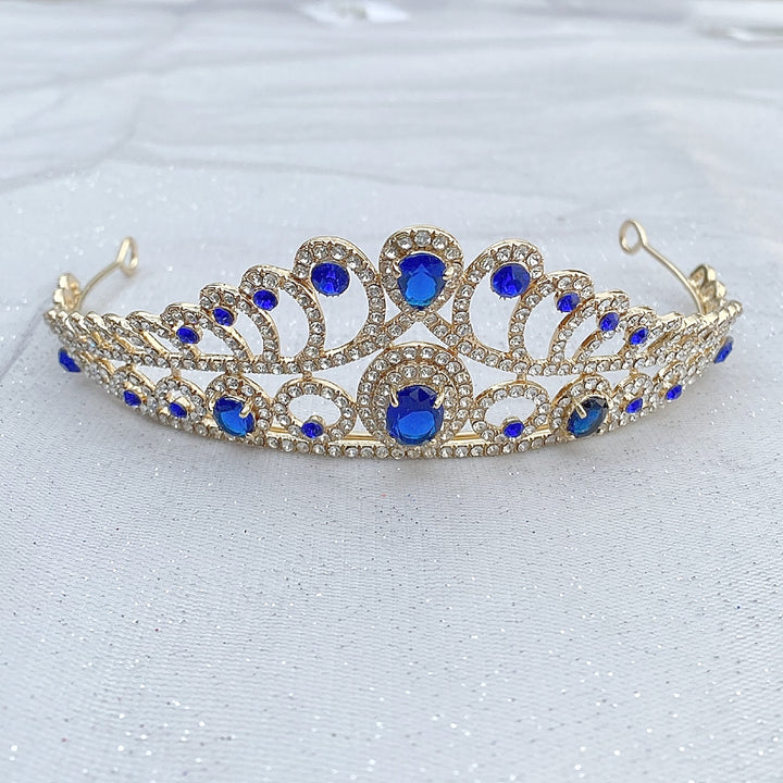 tiara with blue in gold art deco style