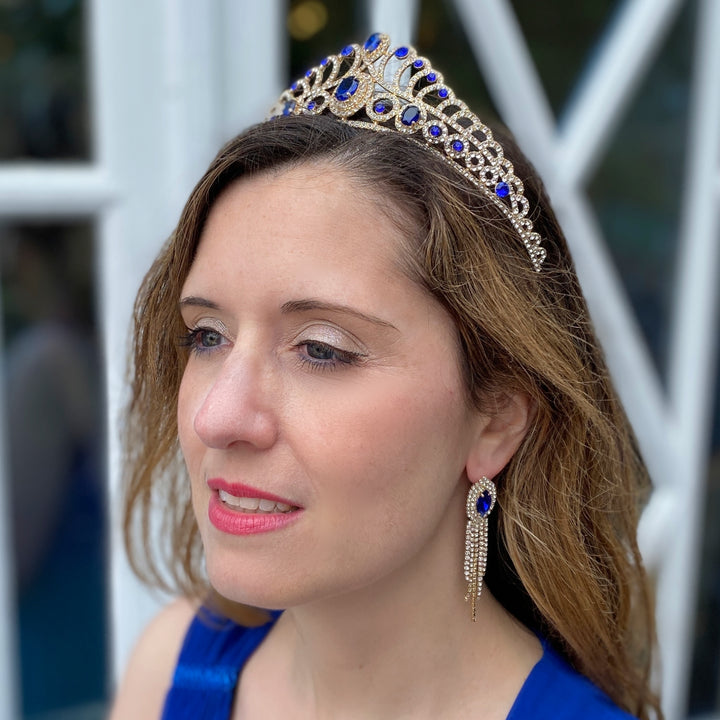 tiara gold blue art deco prom