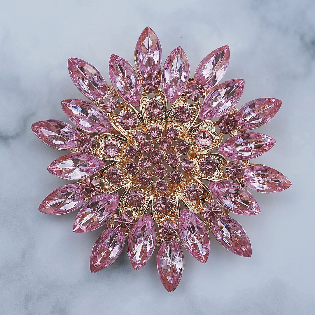 vintage brooch large in crystal pink