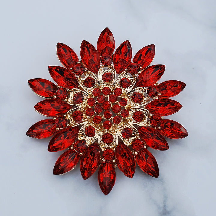 vintage brooch large in crystal red
