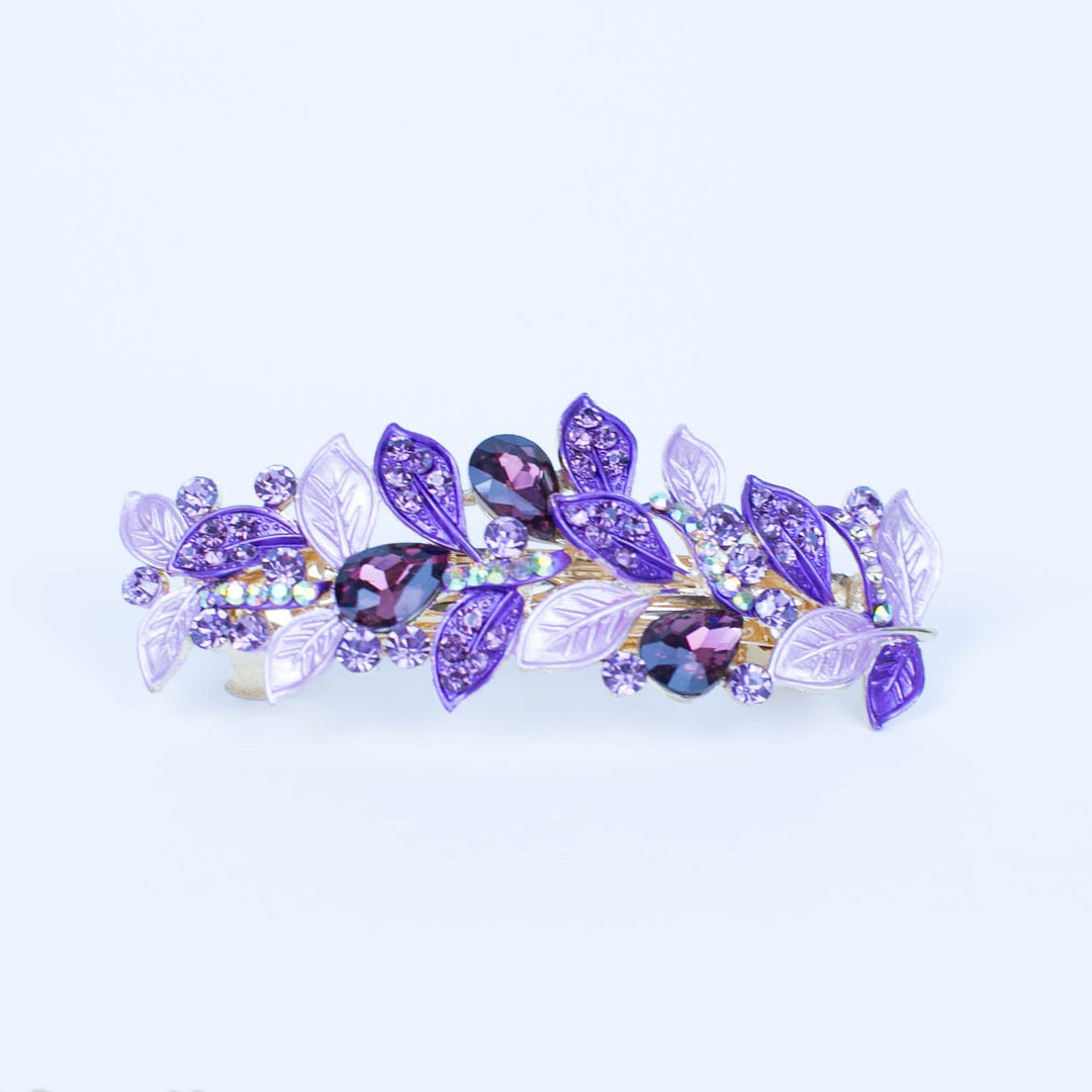 vintage hair clip leaf in purple rhinestone