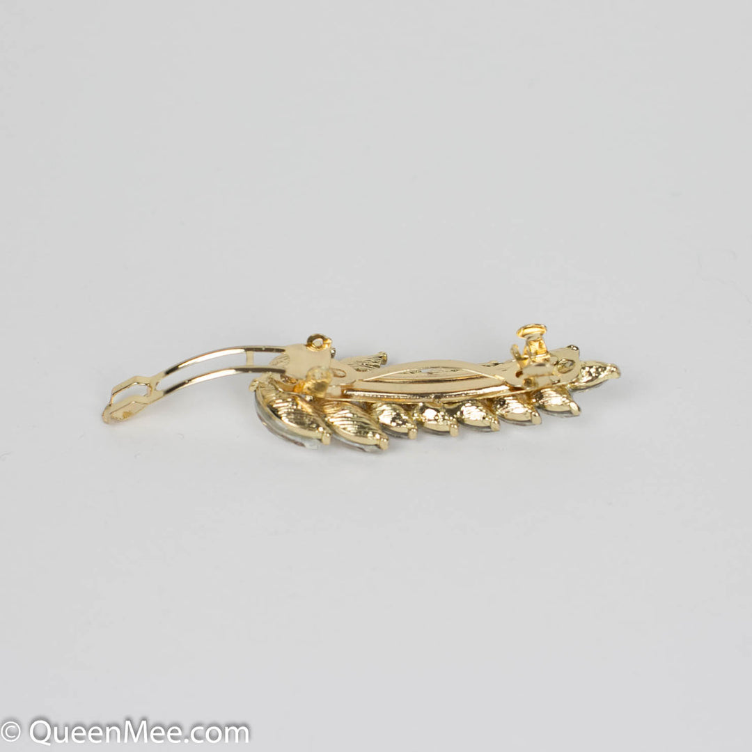 vintage hair clip small leaf in gold clasp open