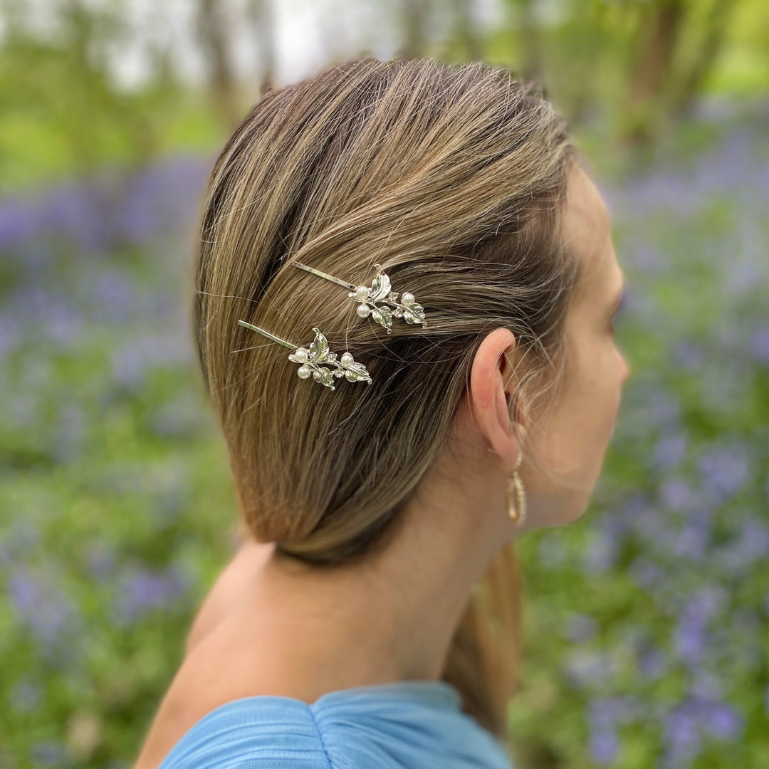 wedding hair clips silver pearl hair slides